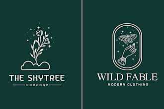 design unique modern minimal botanical boho feminine hand drawn line art logo