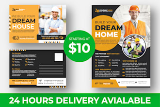 design modern construction flyer and postcard