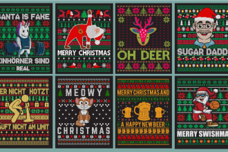 do unique ugly christmas sweater and sweatshirt design in 24 hours
