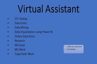 do etl testing, data entry, power bi dashboard