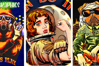 draw a professional graphic t shirt design with cartoon style