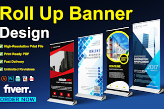 do amazing, roll up, pull up, retractable, x stand, or pop up, banner design