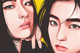 draw couple portrait illustration from your