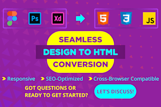 convert a design from xd to html, figma to html, psd to html