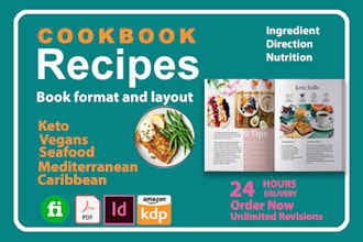 design recipe cookbook, recipes ebook layout with in 24 hours