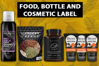 do cosmetic, cbd, supplement, food, bottle label design for product packaging