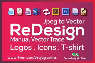 edit, redesign, recolor logo and manual vector tracing