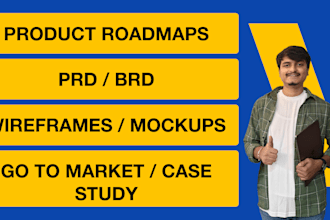 write your product roadmap, prd, wireframes and case studies