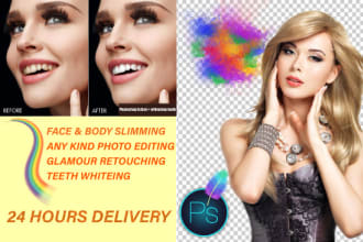photoshop, body and face reshape, glamour retouch, to make slimmer, teeth whiten