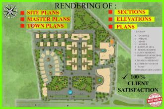 do the best render of an architectural site plan,  landscape design, master plan