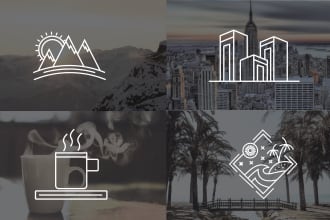 do modern line art text, badge, sticker, and logo design