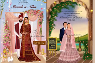 design custom couple wedding illustrations and invitations