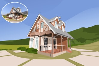 draw house and building in cartoon illustration