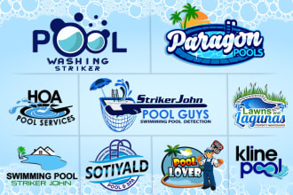 makes swimming pool, pool cleaning logo design