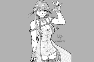 draw a digital pencil sketch in anime manga art style