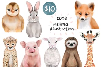 draw cute animal watercolor illustration