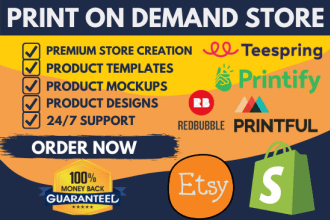 setup shopify etsy print on demand store or website using printful