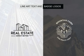 do modern line art text, badge, sticker, or logo design