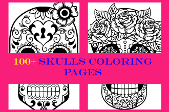 create 100 mandalas skulls coloring pages for kdp and etsy