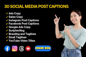 write 30 days of instagram captions related to your posts
