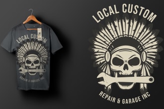 create custom biker, skull retro vintage tshirt illustration