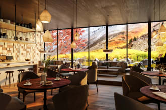 create photo realistic rendering of coffee shop, restaurant or pub