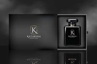 perfume packaging, logo, cosmetic label and box design and 3d model