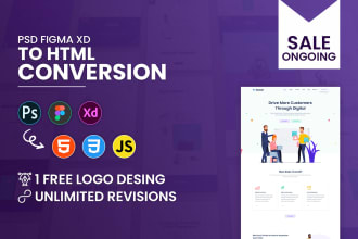 convert psd to html, figma to html, xd to html using responsive css bootstrap