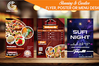 do a professional flyer, poster or menu design urgent