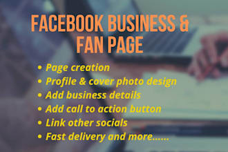 create facebook business page, fan page, or ig page for you
