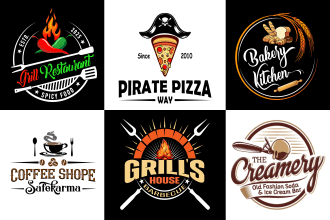 design cafe, pizza, bbq, bakery, kitchen, coffee shop, food and restaurant logo