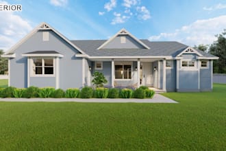 create 3d render realistic 3d floor plan , exterior or interior