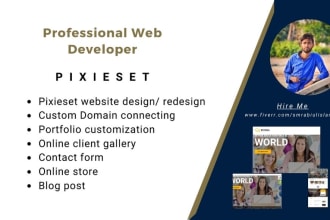 design pixieset website, setup custom domain, client gallery, and demand store