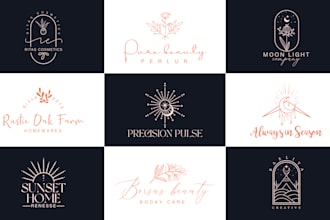 create modern botanical boho hand drawn line art feminine logo and branding kit