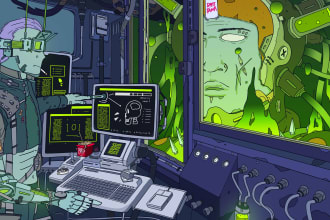 make cyberpunk illustration anime for poster music cover