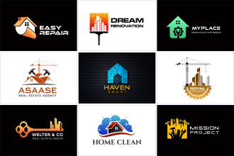 do home renovation construction remodel roofing handyman realtor logo design