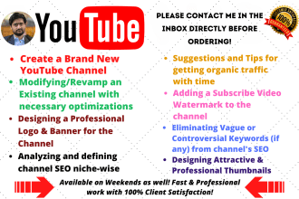 setup your youtube channel with logo, banner and seo