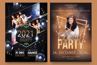design party, dj,  event, poster, banner,  club flyers and social media kit