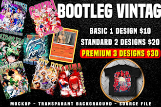 design a vintage 90s bootleg anime