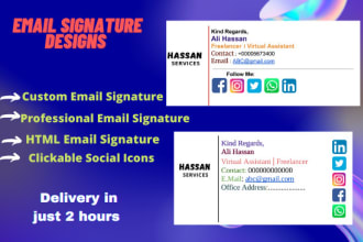 design professional clickable HTML email signature, footer in 2h