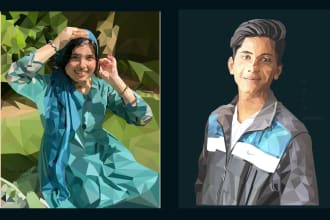 draw portraits low poly, polygonal art, high poly art, geometric line art