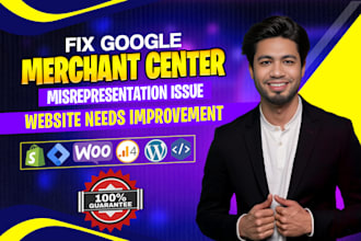 resolve google merchant center suspension, misrepresentation issues