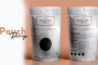 do stand up pouch design, mylar bag design, food label packaging with 3d mockup