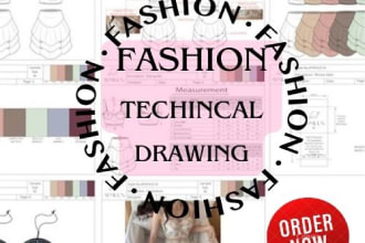 create fashion flat technical sketch and tech pack