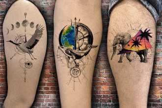 design you geometric, colorful, mythological or animal tattoo