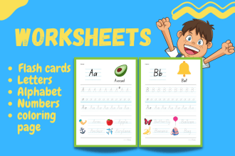 design activity worksheets, notebook and coloring pages and cover for kids