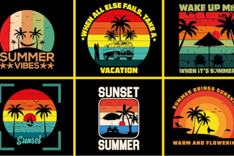 create unique retro vintage summer t shirt design for you