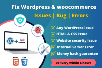 fix wordpress issues, woocommerce errors, bugs and HTML, CSS problems