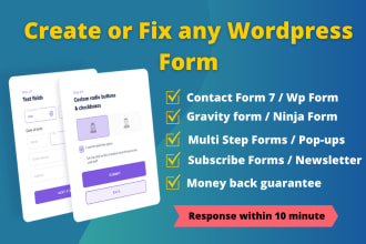 design and fix wordpress contact form 7, gravity, ninja, wp form, popup