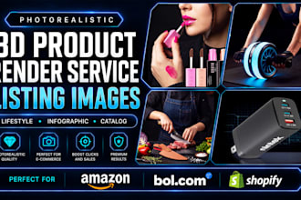 do photorealistic 3d product render and listing for amazon, bol com, shopify